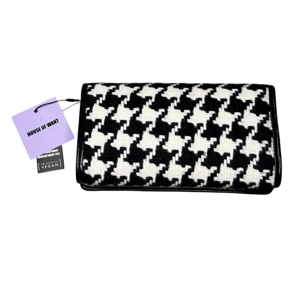 House Of Want Black White Houndstooth Gold Hardware Crossbody Wallet NWT Purse - Picture 12 of 12